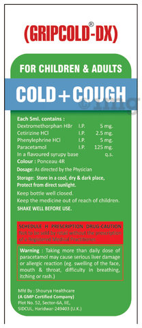 Gripcold-DX Syrup Strawberry Sugar Free