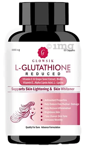 Glowsik L-Glutathione (Reduced) 1000mg | With Vitamin C & ALA for Skin  Health Capsule: Buy bottle of 60.0 capsules at 𝗯𝗲𝘀𝘁 𝗽𝗿𝗶𝗰𝗲 in India 
