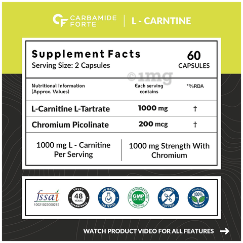 amazon l carnitine Carbamide Forte L-Carnitine L-Tartrate 1000mg | For Recovery, Stamina, Fat  Burn & Energy | Capsule: Buy bottle of 60.0 capsules at best price in India