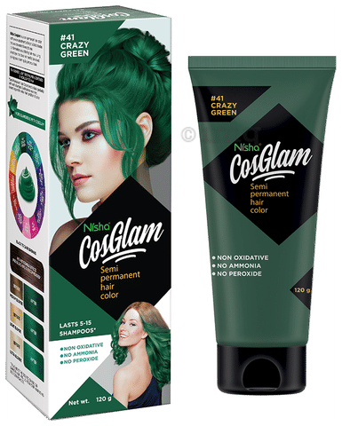 Nisha Cosglam Semi Permanent Hair Color Crazy Green: Buy tube of 120 gm  Cream at best price in India | 1mg