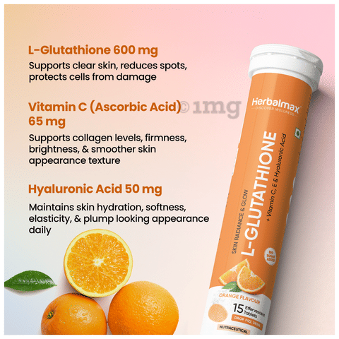 Herbal Max L-Glutathione Effervescent Tablet (15 Each) No Added Sugar  Orange: Buy combo pack of 2.0 bottles at best price in India