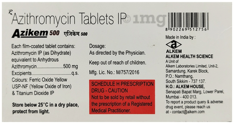 Azikem 500mg Tablet image Azikem 500mg Tablet image