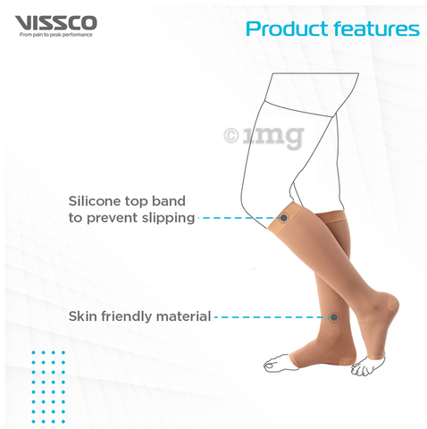 Vissco ADV Medical Compression Stockings (Open Toe and Class II, 23-32mm  Hg) Knee Length XXL Beige: Buy box of 1.0 Pair of Stockings at best price  in India