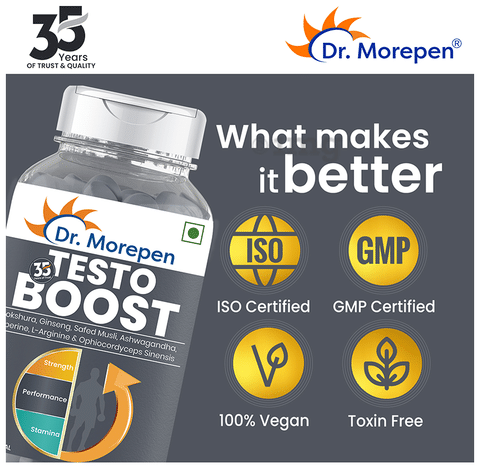 Dr. Morepen Testosterone Booster Tablet for Higher Stamina u0026 Stronger  Muscles: Buy bottle of 60 tablets at best price in India | 1mg