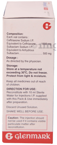 Ceftrinject S 1000mg/500mg Injection image Ceftrinject S 1000mg/500mg Injection image