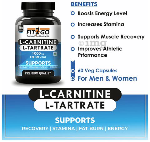 Fit 2 Go L-Carnitine L-Tartarate 1000mg Capsule: Buy bottle of 60.0 capsules  at best price in India