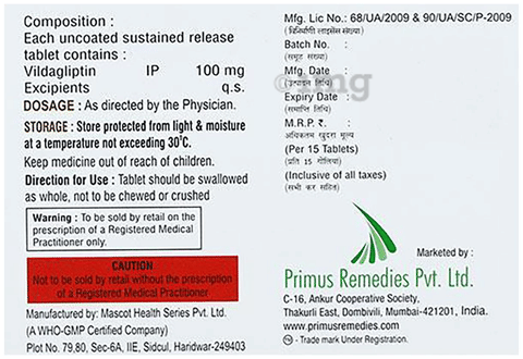 Vildaprime 100mg Tablet SR image Vildaprime 100mg Tablet SR image