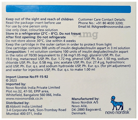 Ryzodeg 100 unit/ml Penfill (3ml Each) image
