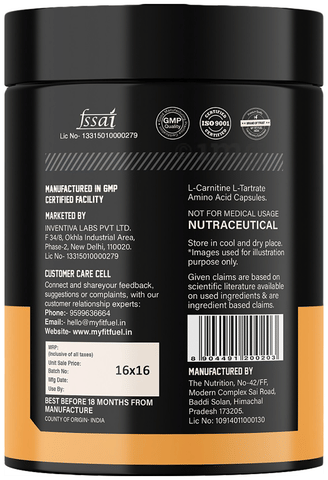MyFitFuel L-Carnitine L-Tartrate (Micronized) 1500mg Capsule: Buy bottle of  120.0 capsules at   in India | 1mg
