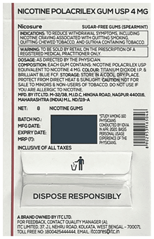Nicosure Nicotine Polacrilex USP 4mg Gum Spearmint- Sugar Free
