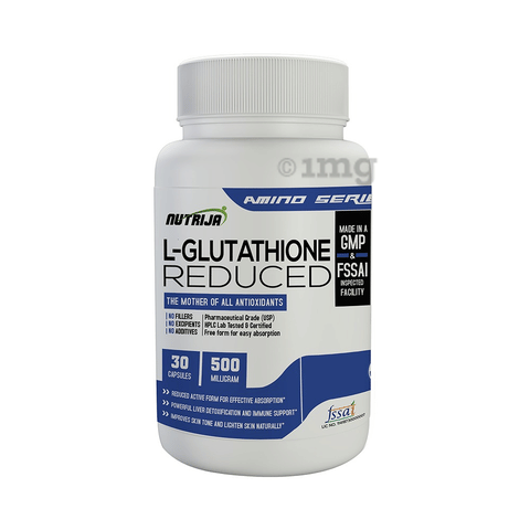 Nutrija L-Glutathione Reduced 500mg Capsule: Buy bottle of 30.0 capsules at in India | 1mg Nutrija L-Glutathione Reduced 500mg Capsule: Buy bottle of 30.0 capsules at in India | 1mg