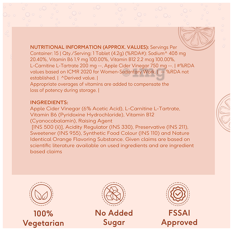 HK Vitals Apple Cider Vinegar with L-Carnitine Effervescent Tablet Orange:  Buy bottle of 15.0 Effervescent Tablet at   in India | 1mg
