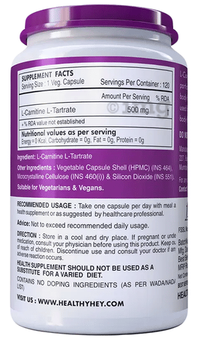 Healthy Hey L-Carnitine & L-Tartrate Vegetable Capsule
