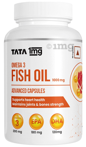 Tata 1mg Fish Oil Capsules for Heart and Bone Health: Buy bottle of 90.0  soft gelatin capsules at best price in India