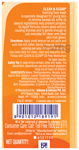 Clean Clear Foaming Face Wash for Pimple Causing Germs Oil