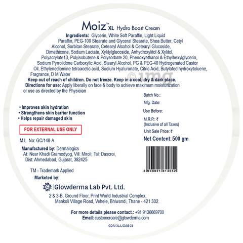 Moiz XL Hydro Boost Cream | For All Skin Types Including Sensitive