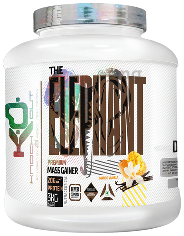 Knockout The Elephant Premium Mass Gainer Powder Mango Vanilla with Free  T-Shirt: Buy jar of 3 kg Powder at best price in India | 1mg