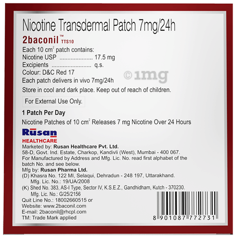 2baconil TTS10 Nicotine Transdermal Patch 7mg/24h | (Step 3) Helps to Quit Smoking image