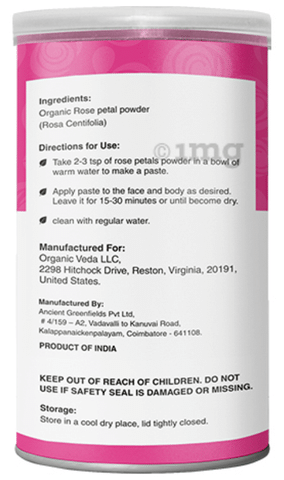 Organic Veda Rose Petal Powder - Food Grade Rose  