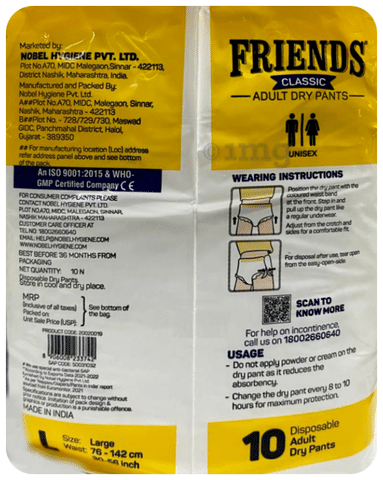 Friends Combo Pack 1 Adult Diaper Pants Medium size 25-48inch waist 10 Pants  with Underpad