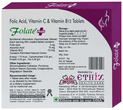 Dr. Ethix's Folate Plus Tablet (30 Each) image