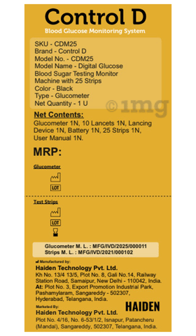 Control D Blood Glucose Monitor with 25 Strips Lancets Blood
