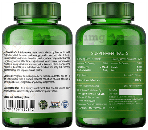 Simply Herbal L-Carnitine L-Tartrate 1000mg Tablet: Buy bottle of 120.0  tablets at best price in India | 1mg