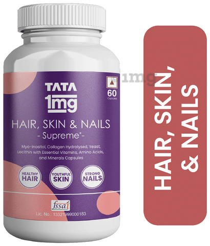 Tata 1mg Hair, Skin & Nails Supreme Biotin Capsule with Collagen, Zinc,  Iron and Vitamin B: Buy bottle of 60 capsules at best price in India | 1mg