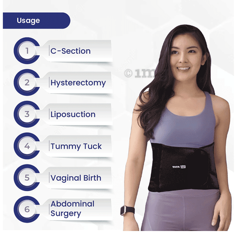 Tata 1mg Abdominal Belt Black, Abdominal Support for post Delivery,  Slimming Waist, and Lower Back Pain: Buy box of 1.0 Unit at best price in  India