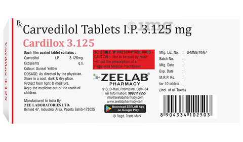 Cardilox 3.125mg Tablet image Cardilox 3.125mg Tablet image