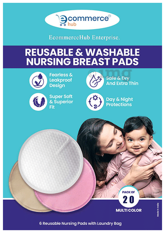 Reusable Breast Pads, 12 Large Nursing Pads + Wash bag 12cm Diameter
