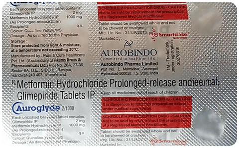 Auroglyde 2/1000 Tablet PR image Auroglyde 2/1000 Tablet PR image