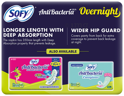 Sofy AntiBacteria 99.9% Sanitary Pads Overnight XXL: Buy packet of 20.0 pads  at best price in India