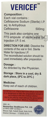 Vericef 500mg Injection
