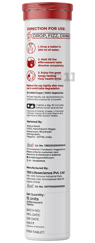 Arogyasiddhi Apple Cider Vinegar with L-Carnitine Effervescent Tablet (15  Each): Buy box of 1.0 Bottle at best price in India | 1mg