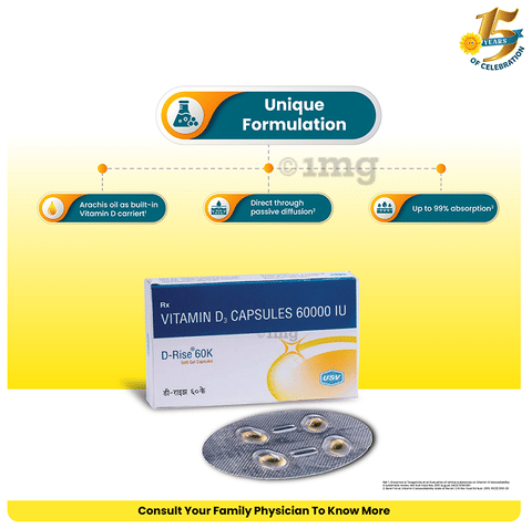 Buy D-Rise 60K Capsule Online: View Uses, Side Effects, Price ...