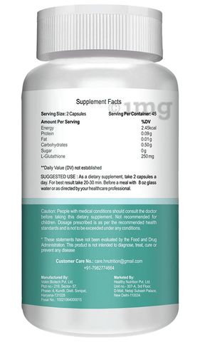 Healthy Nutrition L-Glutathione Capsule (90 Each): Buy combo pack of 2.0 bottles at 𝗯𝗲𝘀𝘁 𝗽𝗿𝗶𝗰𝗲 in India