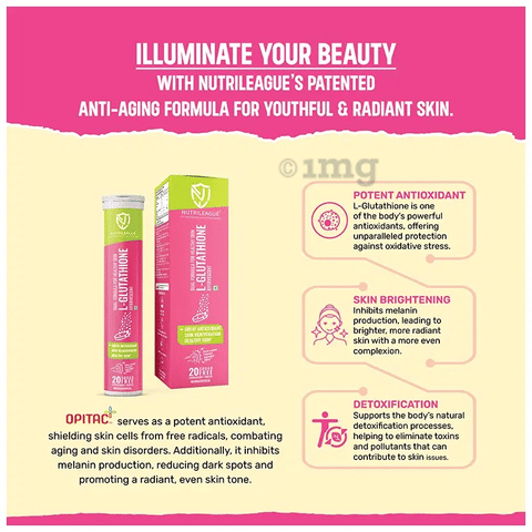 Nutrileague L-Glutathione Effervescent Tablet for Skin Rejuvenation (20  Each): Buy combo pack of 2.0 bottles at   in India | 1mg