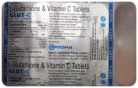 Glut-C Tablet: Buy strip of 10.0 tablets at 𝗯𝗲𝘀𝘁 𝗽𝗿𝗶𝗰𝗲 in India