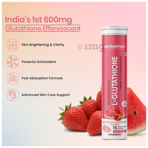 Herbal Max L-Glutathione Effervescent Tablet (15 Each) Watermelon &  Strawberry Combination