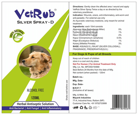 Vetrub Sliver Spray D Herbal Antiseptic Solution Buy bottle of 120.0 ml Solution at best price in India 1mg