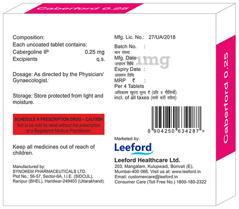 Caberford 0.25 Tablet image Caberford 0.25 Tablet image