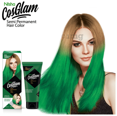 Nisha Cosglam Semi Permanent Hair Color Emerald Green: Buy tube of 120 gm  Cream at best price in India | 1mg