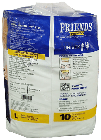 Friends Overnight Adult Diapers Pants Style - 10 Count (L-Xl) With Odour  Lock And Anti-Bacterial Absorbent Core- Waist Size 30-56 Inch ; 76-142Cm -  Walmart.com