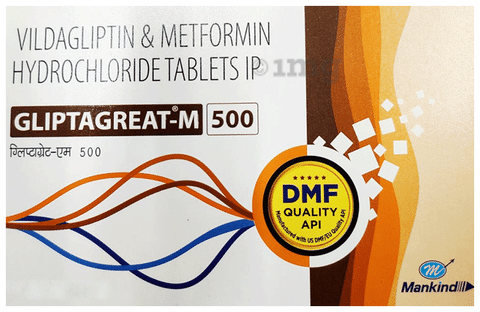 Gliptagreat M 500 Tablet: View Uses, Side Effects, Price and Substitutes |  1mg