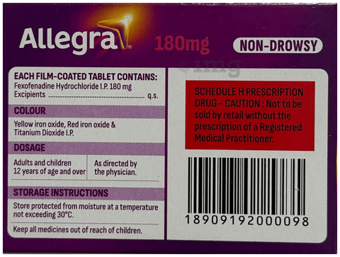 Allegra 180mg Tablet image Allegra 180mg Tablet image