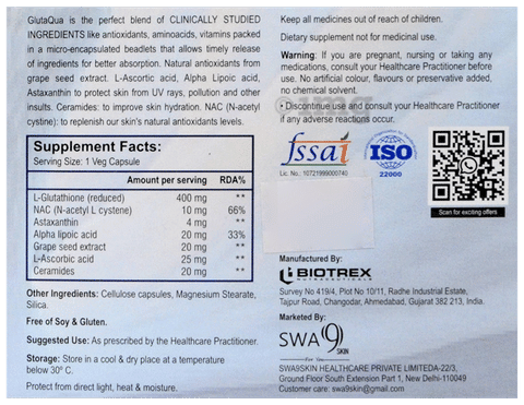 Swa9skin GlutaQua Capsule (30 Each): Buy box of 1.0 Pack at best price in India
