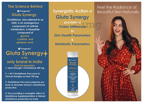 Trexgenics Gluta Synergy Glutathione, N-Acetyl L-Cysteine, Glutamine,  Glycine, Vitamin C Effervescent Tablet Orange: Buy bottle of 15.0  Effervescent Tablet at best price in India