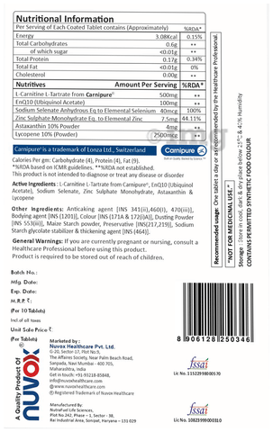 Nuvox Ubivox Tablet, L Carnitine & L-Tartrate, Improves Fertility & Sperm  Health (10 Each): Buy combo pack of 3.0 strips at best price in India