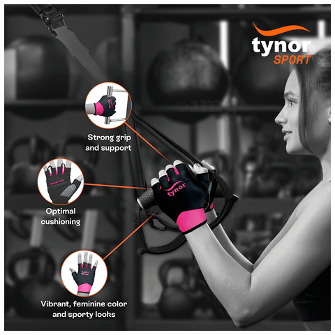 Tynor Tynorgrip Women's Gym Gloves Black Pink XXL: Buy packet of